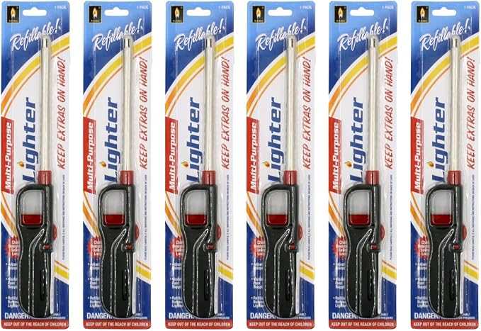 6 Pack BBQ Grill Lighter Refillable Butane Gas Candle Fireplace Kitchen Stove Long