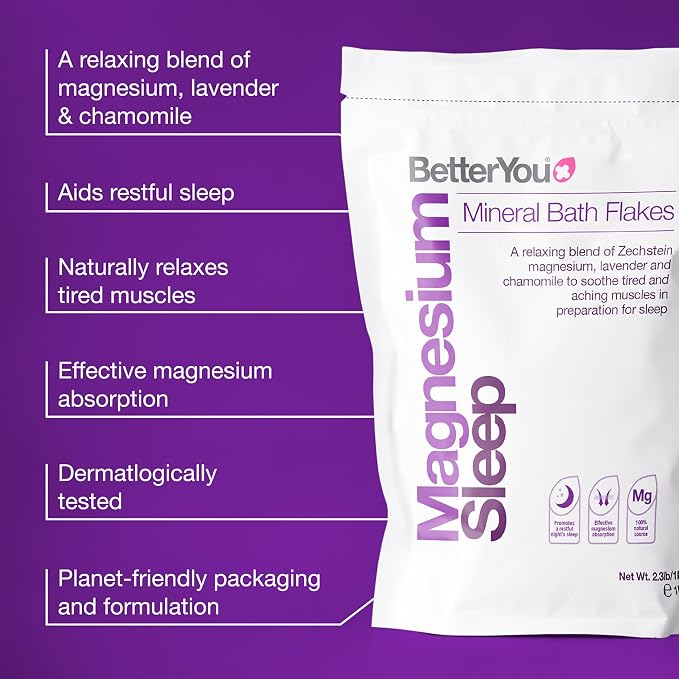 BetterYou Adult Sleep Bundle - Magnesium Bath Salt, Body Lotion, and Essential Oils Spray - Soothe Tired Muscles - Lavender and Chamomile Blend - 3 pc