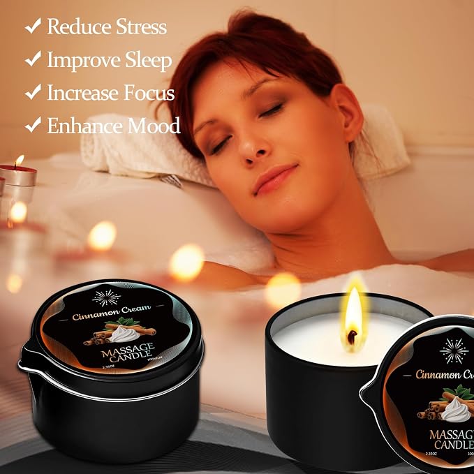 Massage Candle Set, 6 Pack Low Temperature Soy Wax Candles that Melt into Nourishing Body Oil with Jojoba & Shea Butter, Home Spa Relaxation Gift - 2.35oz, 6 Scents