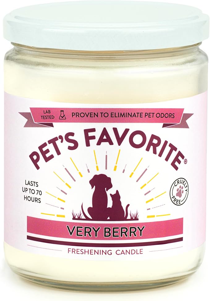 Pet's Favorite Pet Odor Candle, Clean Burning, Long Lasting Scented Candles with a Natural Fiber Wick and 70 Hour Burn Time, Very Berry
