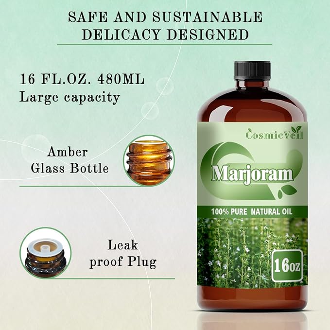 Marjoram Essential Oil Marjoram Oil for Aroma Diffuser,Humidifier,Home Fragrance,Cleaning,Body Care,Massage,Yoga,DIY Candle,DIY Soap CosmicVeil（Marjoram，16 Fl Oz (Pack of 1)）