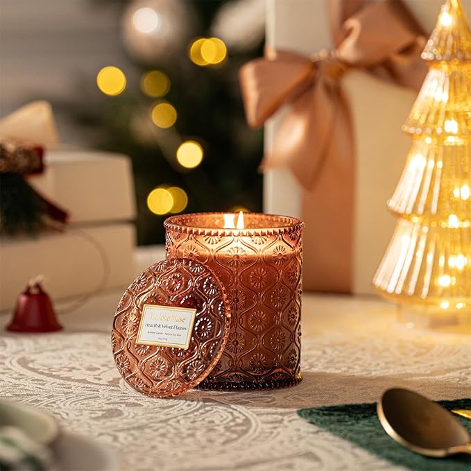 LA JOLIE MUSE Hearth & Velvet Flames Candle - Saffron, Clove, Vanilla | 6 oz Natural Soy Wax | 40 Hours Clean Burn | Elegant Home Décor | Gift-Ready for Hosts & Gatherings