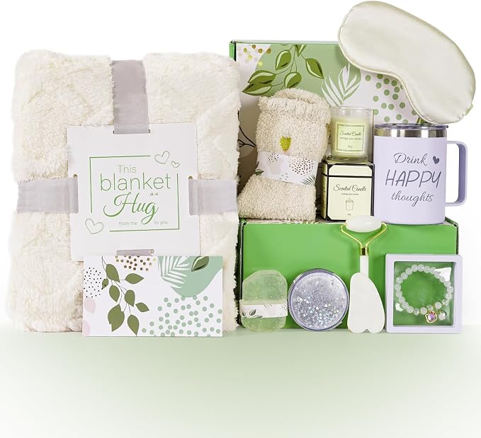 Birthday Gifts Basket for Women, 11 PCS Care Package with Luxury Blanket and Tumbler, Relaxing Spa Self Care Gifts Basket for After Surgery, Get Well Gifts for Women, Thinking of You Gifts for Her