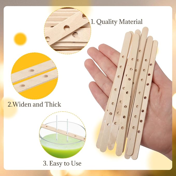 100 Pieces Wooden Candle Wick Holders for Candle Making Candle Wick Centering Devices, DIY Candle Making Tools (7 Inch, 7 Holes)