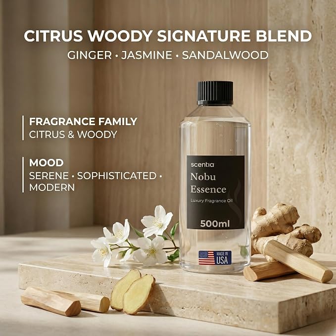 Scentia Nobu Essence Diffuser Oil for HVAC Scent Machine – Hotel Fragrance Inspired by Nobu Hotel – 500 mL – Jasmine, Lily & Sandalwood Oil for Commercial & Cold Air Diffusers, Made in USA