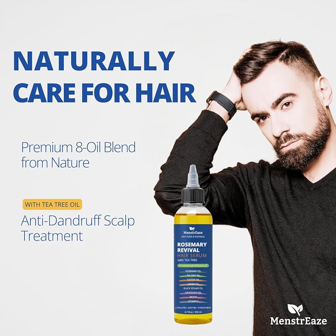 Rosemary, Tea Tree, & Castor Oil for Hair Growth & Dandruff Relief (6.7 fl oz), Infused with Biotin, Black Sesame, Grapeseed, Jojoba, & Vitamin E Oils for Dry, Itchy Scalp, Thickening & Hydration
