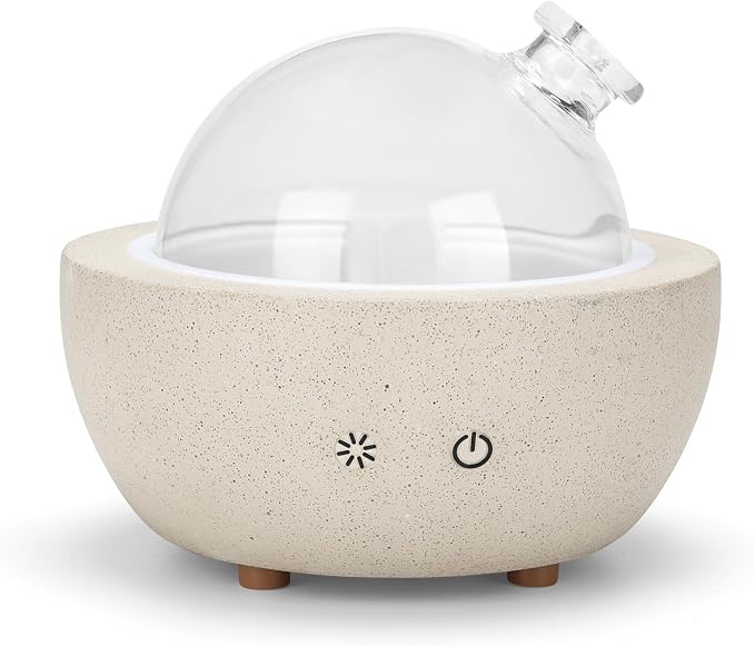 Essential Oil Aromatherapy Diffuser for Home Bedroom Large Room Glass Stone Ultrasonic Air Scent Mist Aroma Diffuser 200ML Defusers—Light Grey