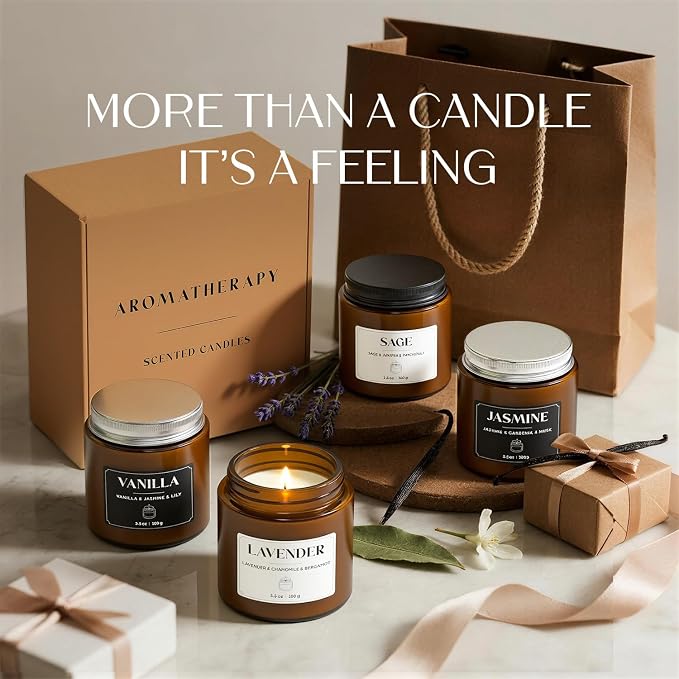 NORVENCE Scented Candles Gift Set, Stress Relief Candles for Home, Premium Soy Candle Set, 4 Pack Candles for Women and Men (Black & White, 14 oz)