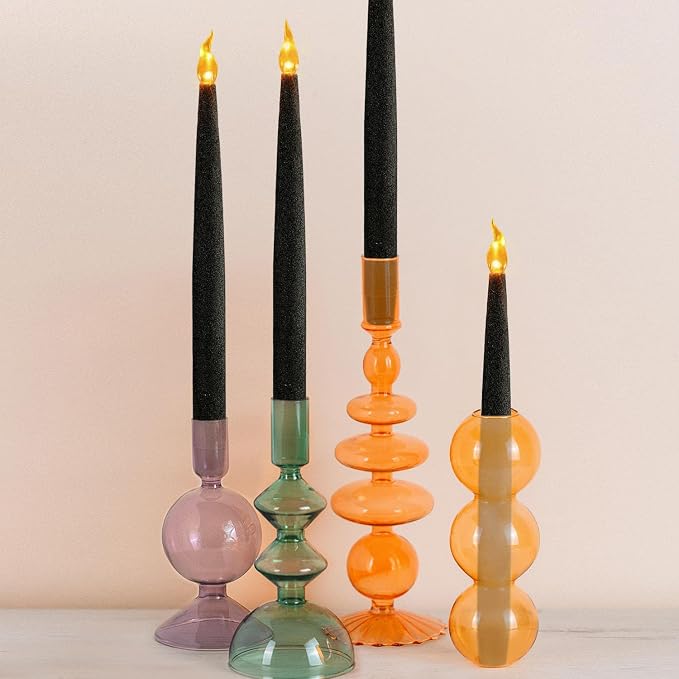 FURORA LIGHTING Black Glitter LED Taper Candles, 2-Pack, 6/18 Timer, Batteries Included