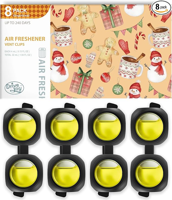 Car Air Freshener Vent Clips, 8 Pack, Provides Long-Lasting Scent, Up to 240 Days, Odor Eliminator (Gingerbread)