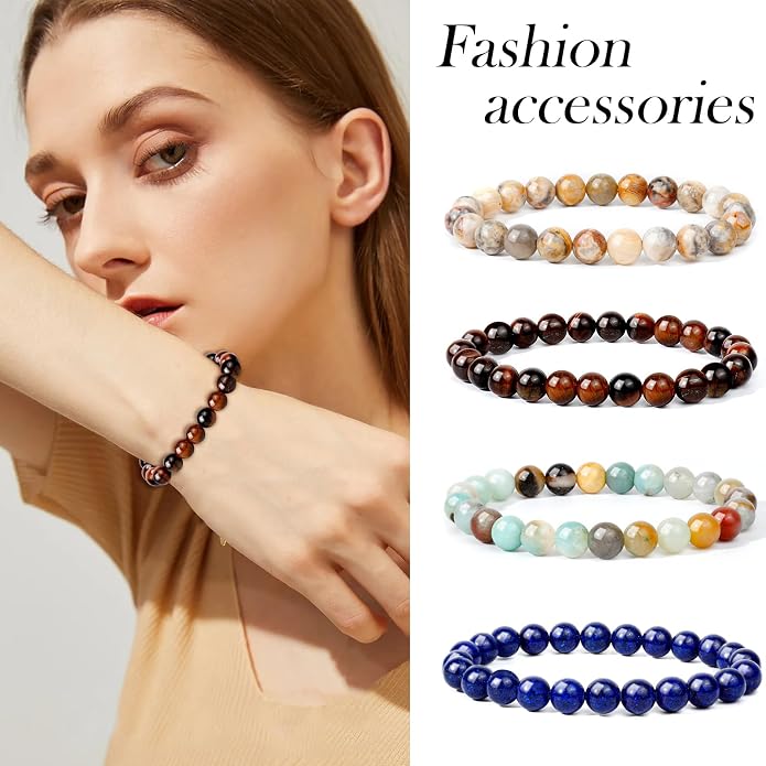 ONESING 2-12 Pcs Chakra Bracelets for Women Rock 7 Chakras Crystals and Healing Stones Bracelets 8mm Crystal Bracelets Yoga Beaded Bracelets for Women Men Essential Oil Diffuser