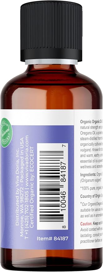 Viva Doria Oregano Essential Oil, USDA Certified, Organic Oregano Oil, 100% Pure, Natural Essential Oil, Undiluted, for Aromatherapy | Food Grade, 30 mL (1 Fluid Ounce)