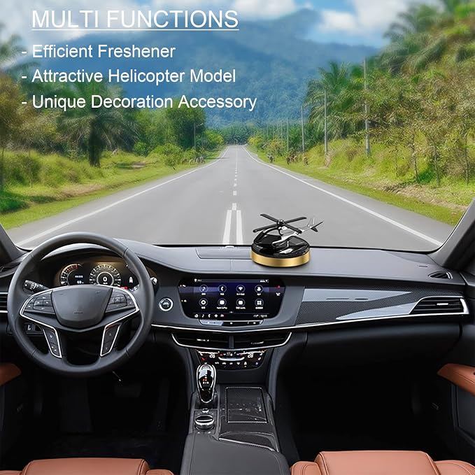 Al Alloy Helicopter Solar Air Freshener,Home&Car Interior Décor Model|Gold | Solar Rotating Diffuser for Car & Home. No Battery &Cable Needed. Premium Gold Al Alloy Freshens Air Naturally