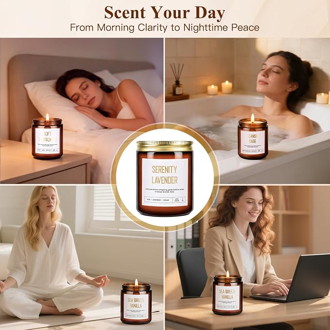Scented Soy Candles Set for Women - 6 Pack 42oz 300Hour Candle for Home Scented, Lavender Vanilla Eucalyptus Sage Jasmine Sandalwood, Natural Soy Wax Aromatherapy Candles ﻿