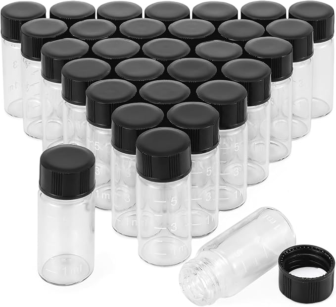 Kesell 10pcs Borosilicate Glass Sample Vial with Black Screw Cap, 5ml Clear Bottles with Scale