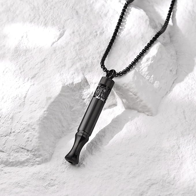 Anxiety Relief Pendant Mindfulness Breathing Necklace - Essential Oil Diffuser & Personal Inhaler Aromatherapy Necklaces for Women & Men (Black)