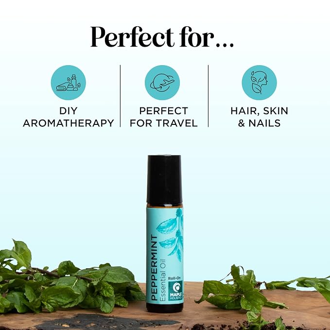 Peppermint Oil Roll on - Pure Peppermint Rollerball Essential Oil Aromatherapy Stick for Headaches - Natural Travel Essential and Pregnancy Must Have for Headaches Energy & Focus Support (3 Pack)