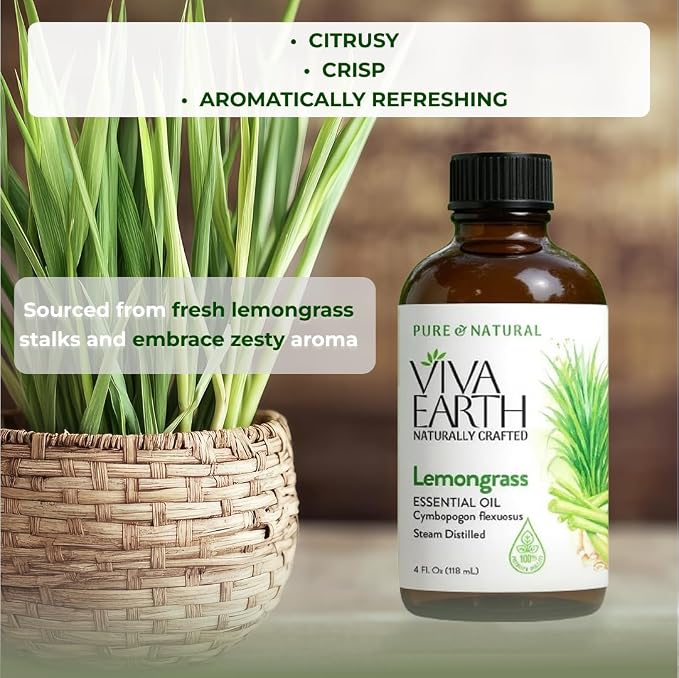 Lemongrass Essential Oil – 100% Pure and Natural Lemongrass Essential Oil for Diffuser, Aromatherapy, Citrus-Fresh Aroma for Hair and Skin Care, Soap and Candle Making – with Dropper, 4 oz