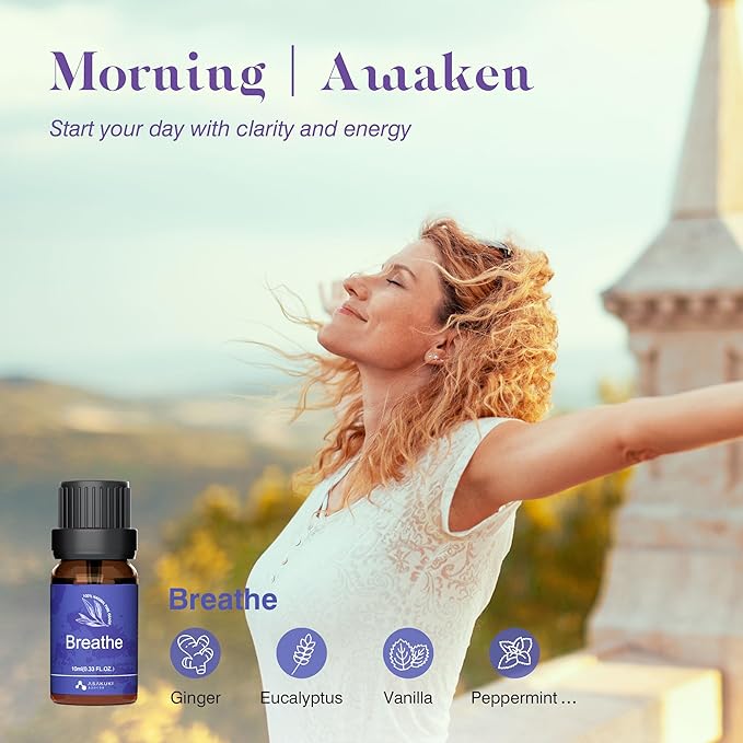 ASAKUKI Essential Oils for Diffuser –6 Mood Essential Oil Blends (Breathe, Uplift, Sensual, Balance, Unwind, Rest) for Morning to Night Rituals, Home & Daily Use-Thoughtful Gift