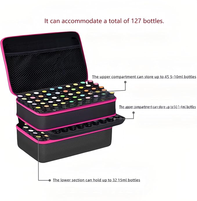 127 Slots Essential Oil Case Organizer, Fits 1ml-15ml Vials, Shockproof EVA Hard Shell Essential Oil Storage Carrying Bag for Travel and Home, Black & Purple