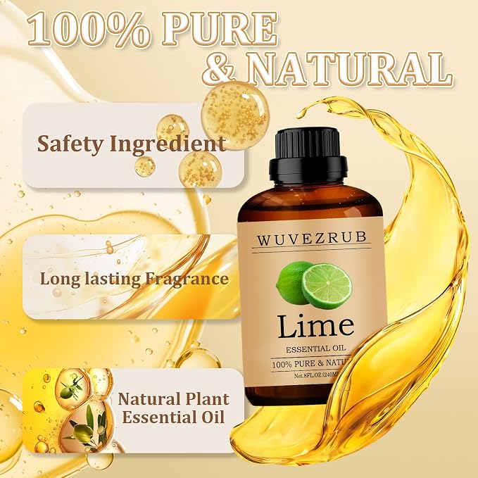 Lime Essential Oil 240ML - 100% Pure and Natural Oils for Aromatherapy Diffuser - 8 Fl Oz/Lime
