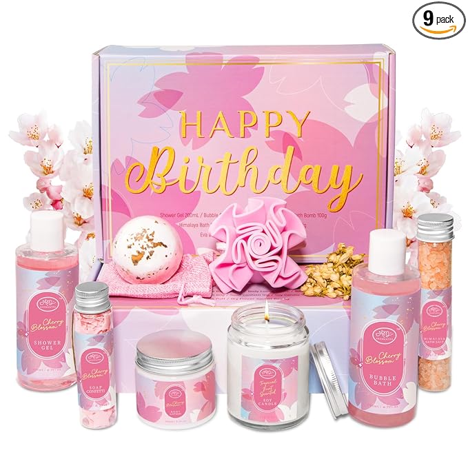 Birthday Gift for Women, Bath Sets for Women Gift, Bath and Body Gifts Set, Cherry Bloosom Spa Gift for Self Care, Thank You Relaxing Spa Basket for Mom, Grandma, Girlfriend, Sister, Friends