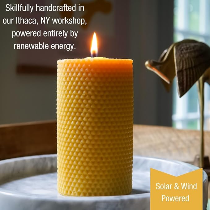 Sunbeam Candles 100% Pure Beeswax Pillar Candles | Long Burning All Natural Non-Toxic Beeswax Candles | Made in USA (Honeycomb, Natural Gold, 3"x6")