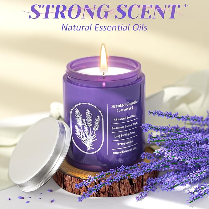 WarmEmbrace Lavender Scented Candles for Women, 7.5 oz Highly -Scented Soy Candle for Home Scented, Birthday Mothers Day Gifts for Mom, Housewarming Gift