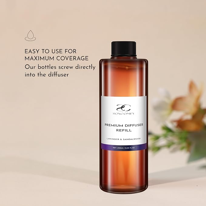 Diffuser Oil Refill, 250ml / 8.45 fl oz, Lavender & Sandalwood - Reed & Aromatherapy Diffuser Oil, Long-Lasting Home Fragrance, Sweet Orange & Cedarwood Notes