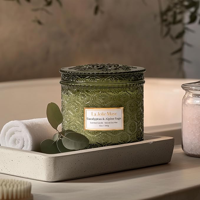 LA JOLIE MUSE Eucalyptus Sage Fresh Scented Candles for Home, Soy 2-Wick | 12 oz Large Jar Luxury Candle, Clean Non Toxic Wax, Gifts for Women & Men, Relaxing Aromatherapy Candles, Decorative Candles