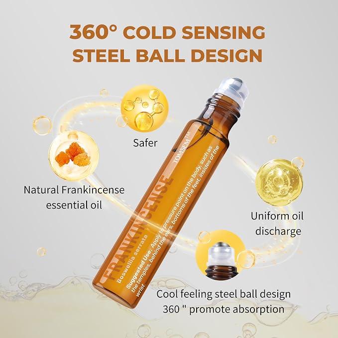 Spanish Frankincense Oil Roll On, Premium Pure & Natural Aromatherapy Frankincense Essential Oils, Versatile Aromatherapy Rollerball for Skin, Mind & Body - 10ml/0.33 Fl Oz