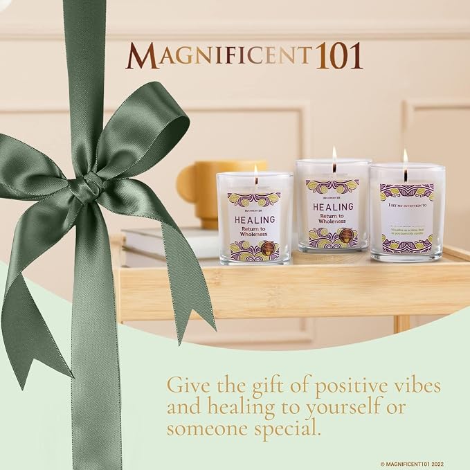 MAGNIFICENT 101 Long-Lasting Healing Aromatherapy Candles - 3-Pack, 3.5 oz Each, 42-Hr Burn, Soy Wax, Light Cream - Scented Healing Candles for Energy Cleansing & Manifestation