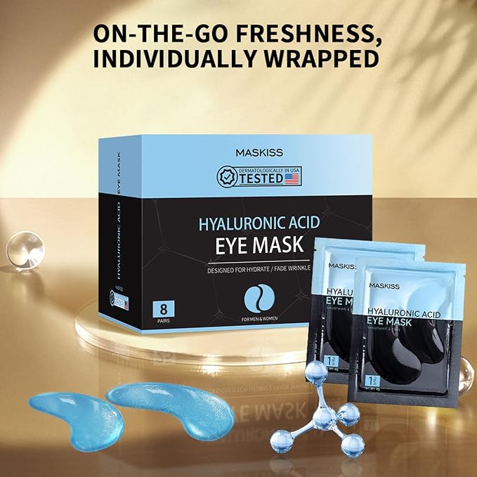 Maskiss Under Eye Patches (8 Pairs), Hyaluronic Acid Eye Masks for Dark Circles Puffy Eyes Undereye Bags, Collagen Eye Patches for Wrinkles and Hydrate, Skin Care Gift for Her
