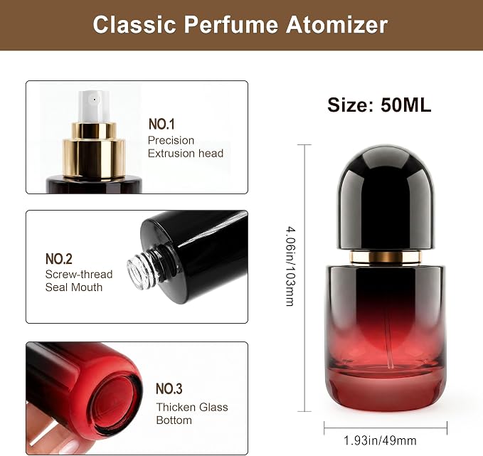 Glass Perfume Bottle Empty Refillable Cologne Sprayer with Upgraded Fine Mist Atomizer, Perfume Spray Container with 3 Easy-Fill Transfer Tools for Fragrance Essential Oils (1.7, ounces)