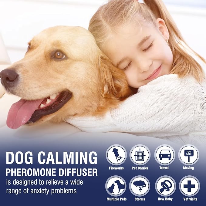 Dog Pheromones Calming Diffuser Kit Appeasing Pheromone Diffuser to Calm (3 Plug in+ 6 Pack 48ml Refill) for Anxiety Relieve Relief Reduce Aggression Fighting Barking Stress 180 Day Supply (Lemon)