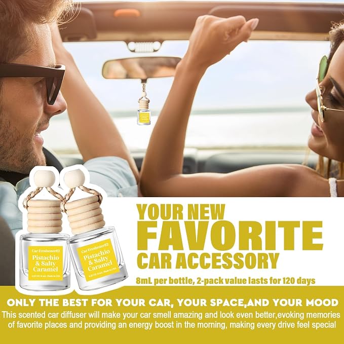 C Classy Car Air Freshener Hanging 2 Pack, Pistachio Essential Oil Diffuser, Long-Lasting Fragrance, Cute Car Accessories for Women & Men, Made in USA