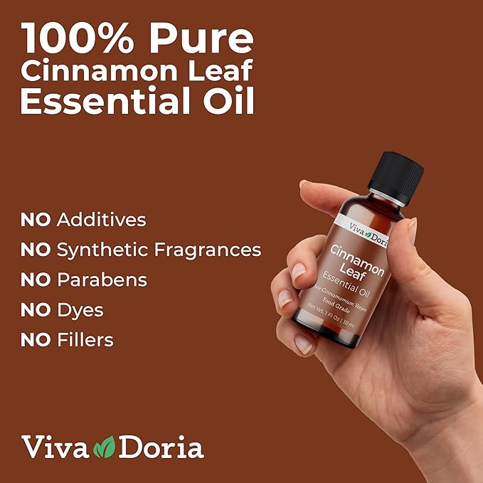 Viva Doria Cinnamon Leaf Essential Oil, 100% Pure, Natural Cinnamon Essential Oil, Undiluted, for Aromatherapy | Food Grade, 30 mL (1 Fluid Ounce)