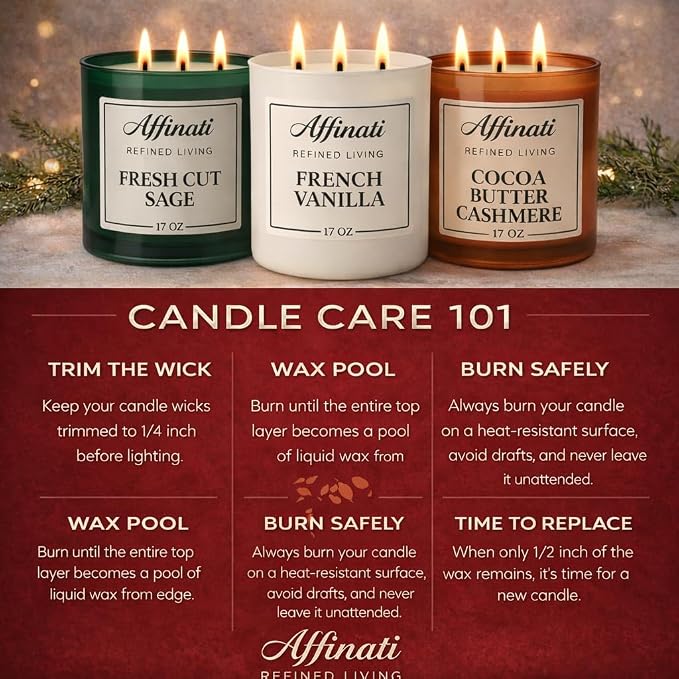 Affinati Winter Spruce Wooden Wick Candle – Luxury Wooden Bowl, 13 oz