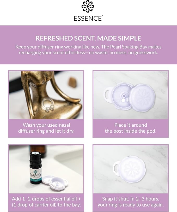 Essence Pearl Travel Case | Lavender Essential Oil | Aromatherapy Nasal Diffuser & Essential Oil Carrying Case | Calming Lavender Oil Scent | Travel-Friendly Kit | White Pod