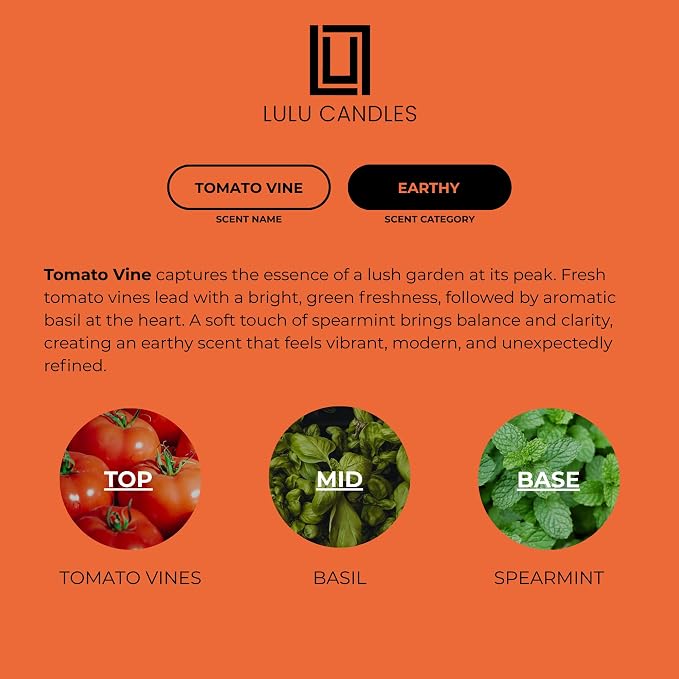 Lulu Candles | Tomato & Vine | Smells Fresh & Green | Luxury Scented Soy Jar Candle | Hand Poured in The USA | Highly Scented Long Lasting (9 Oz.)