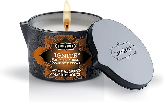 KAMA SUTRA Ignite Massage Candle - Coconut Oil and Soy Based - Sweet Almond Scented, 6 oz Melts into a Warm Massage Oil, Couples Massage, Pour Spout Massage Candle