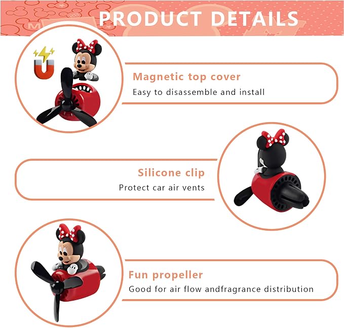 2Pcs Car Air Fresheners Cute Cartoon Mouse Pilot Men Women Car Perfume Rotating Propeller Automotive Air Outlet Fan Creative Diffuser Car Decoration (M.ickey+M.innie)