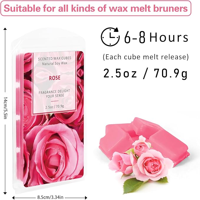 SCENTORINI Wax Melts, Scented Melts Cubes for Wax Warmers, Summer Flower Scent Wax Melts - Rose, Lavender, Jasmine, Cherry, Home Decor, 4 x 2.5 oz