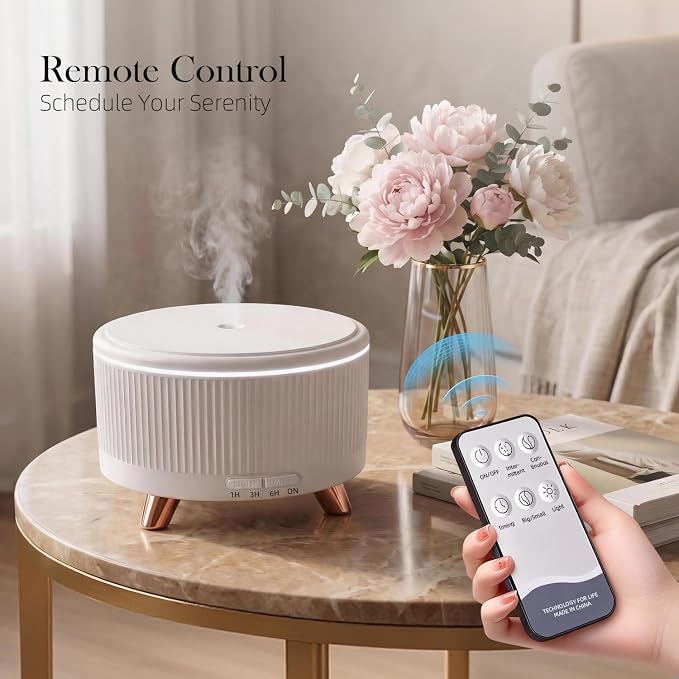 Premium Ultrasonic Essential Oil Diffuser: 500ML Large Capacity, 7-Color Mood Lighting, Remote Control, Timer, Cool Mist Humidifier for Long-Lasting Aromatherapy in Home, Bedroom, Yoga (White)