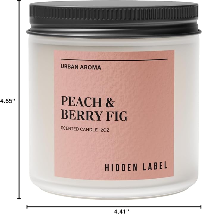 Hidden Label Peach Berry Fig Soy Candle, 12oz 2-Wick, 70H Fruity Warmth | Non-Toxic Natural Wax, Paraben & Phthalate-Free, Clean Burn | Elegant Home Decor & Gift-Ready | Stress Relief & Mood Uplift