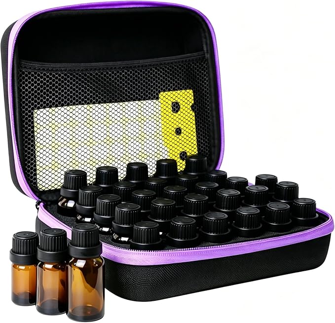Essential Oil Storage Holder Organizer Carrying Case - 30 Bottles | Hard Shell Essential Oils Box Holds 5ml 10ml 15ml Bottle Travel Bag with Labels & Foam Insert for doTERRA & Young Living