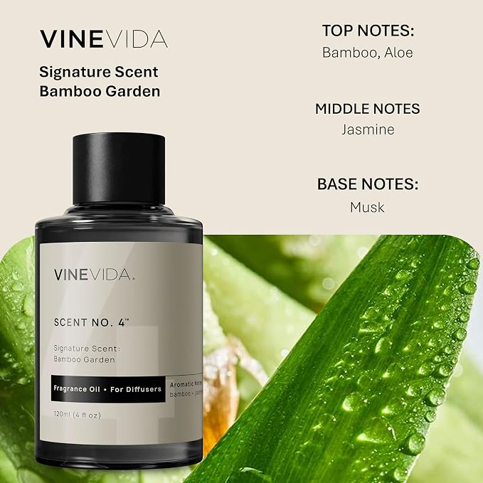 VINEVIDA [4 Fl Oz] Bamboo Garden Fragrance Oil for Cold Air Diffusers, Essential Oils for Diffuser Oil Refill & Air Freshener Room Spray