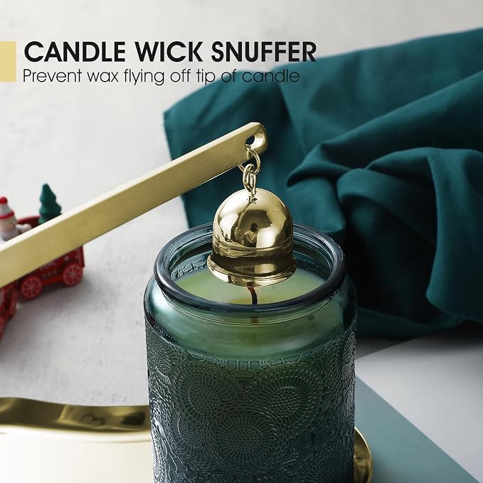 PATOISE 3 in 1 Candle Snuffer Set, Candle Wick Trimmer Cutter Mini, Candle Accessory, Candle Wick Dipper, for Candle Aromatherapy Lovers(3PCS Gold)