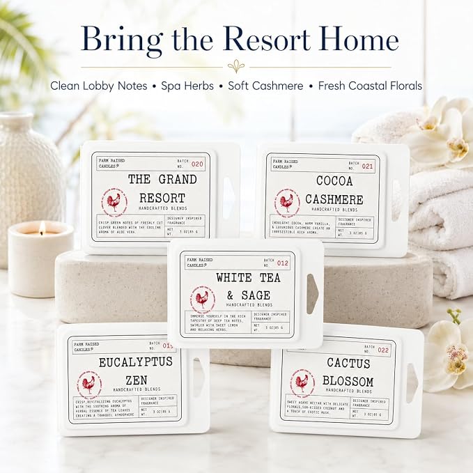 Resort Spa Soy Wax Melts, 5 Pack, 16 oz | 5 hotel & spa inspired scents • 16 oz total • 30 cubes • USA-grown soy wax