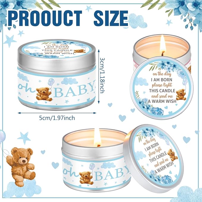 MTLEE 24 Pcs Bear Baby Shower Party Favors Candles Lavender Scented Baby Shower Favors for Guests Rustic Tealights Candles Gender Reveal Return Gifts (1.2 oz, Blue)